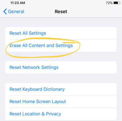 Erase All Content and Settings